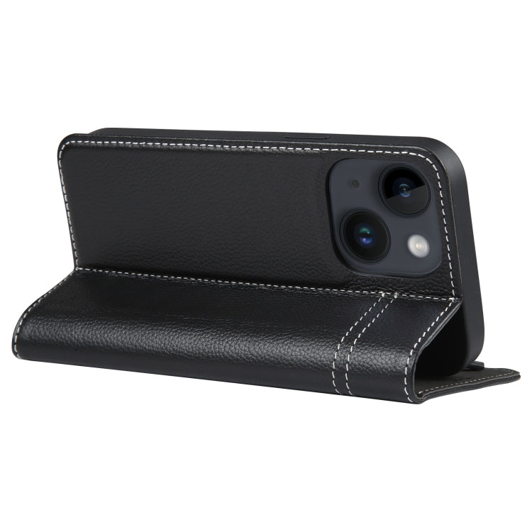 For iPhone 14 GEBEI Top-grain Horizontal Flip Leather Phone Case(Black) by GEBEI