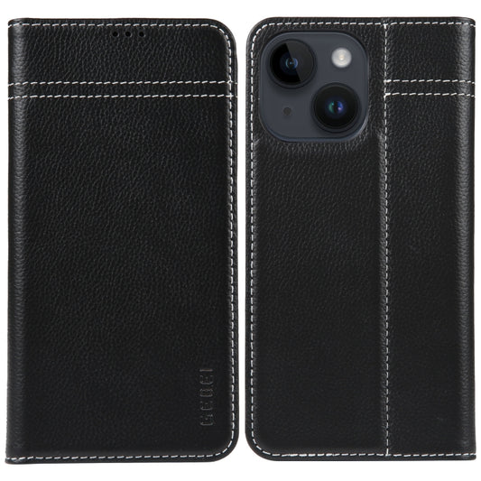 For iPhone 14 Plus GEBEI Top-grain Horizontal Flip Leather Phone Case(Black) by GEBEI