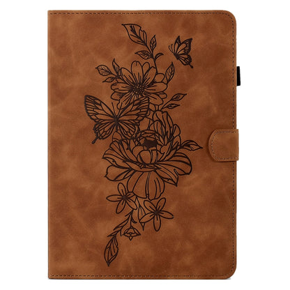 For Samsung Galaxy A7 Lite T220 / T225 Peony Butterfly Embossed Leather Tablet Case(Brown) by bashfashion