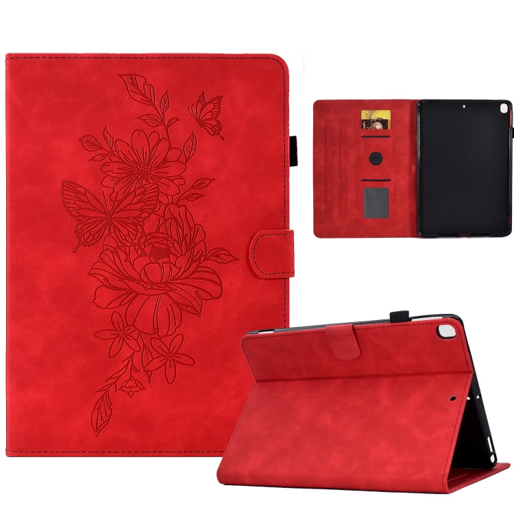 For Samsung Galaxy A7 Lite T220 / T225 Peony Butterfly Embossed Leather Tablet Case(Red) by bashfashion