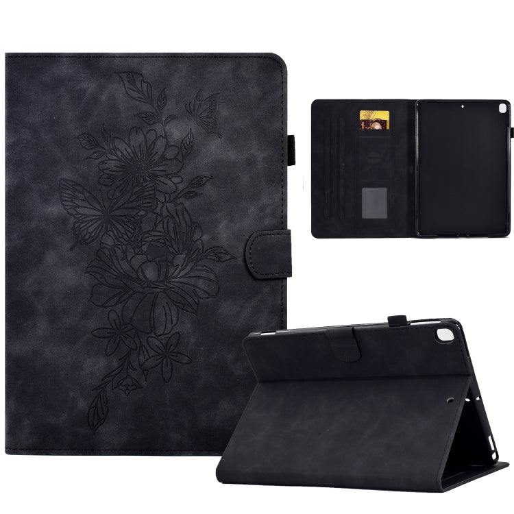 For Samsung Galaxy A7 Lite T220 / T225 Peony Butterfly Embossed Leather Tablet Case(Black) by bashfashion