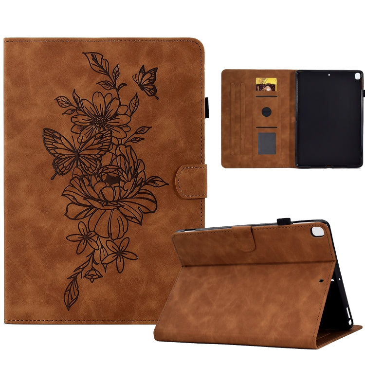 For Samsung Galaxy Tab A 10.1 2019 T510 / T515 Peony Butterfly Embossed Leather Tablet Case(Brown) by bashfashion