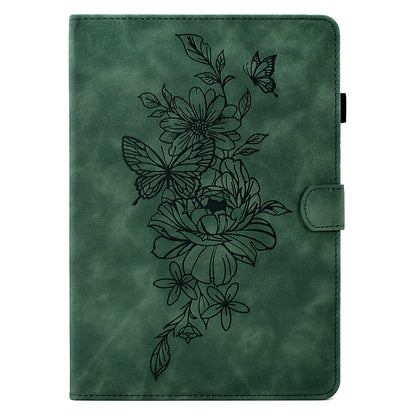 For Samsung Galaxy Tab A 10.1 2019 T510 / T515 Peony Butterfly Embossed Leather Tablet Case(Green) by bashfashion