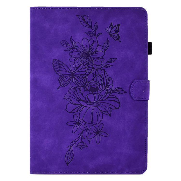 For Samsung Galaxy Tab A 10.1 2019 T510 / T515 Peony Butterfly Embossed Leather Tablet Case(Purple) by bashfashion