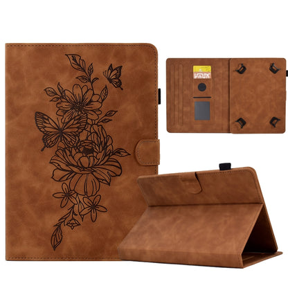 For 10 inch Tablets Peony Butterfly Embossed Leather Tablet Case(Brown) by bashfashion