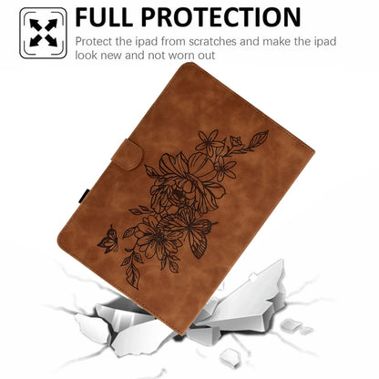 Peony Butterfly Embossed Leather Smart Tablet Case For iPad 2025 / 2022(Brown) by bashfashion