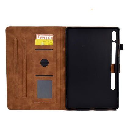 For Samsung Galaxy Tab S7 / S8 Peony Butterfly Embossed Leather Smart Tablet Case(Brown) by bashfashion