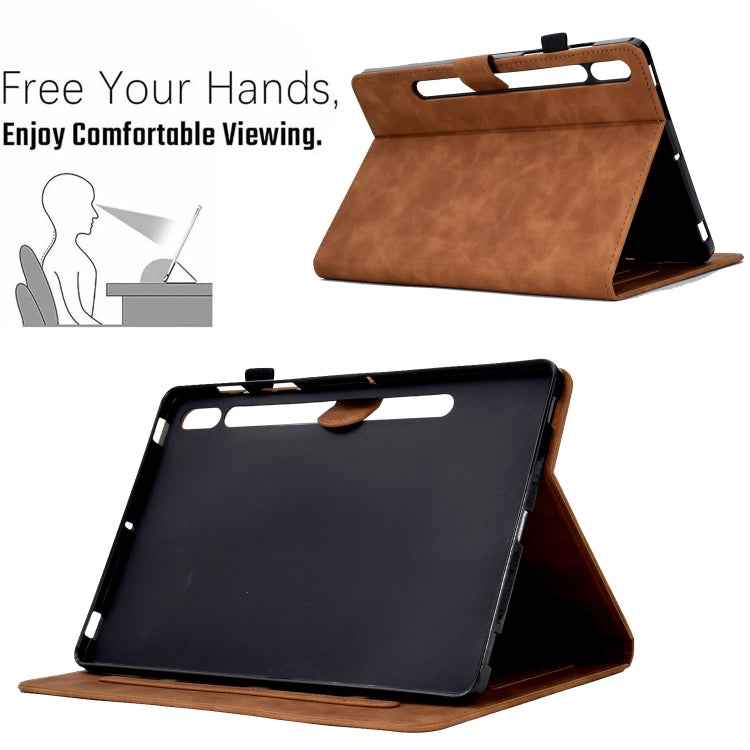 For Samsung Galaxy Tab S7 / S8 Peony Butterfly Embossed Leather Smart Tablet Case(Brown) by bashfashion