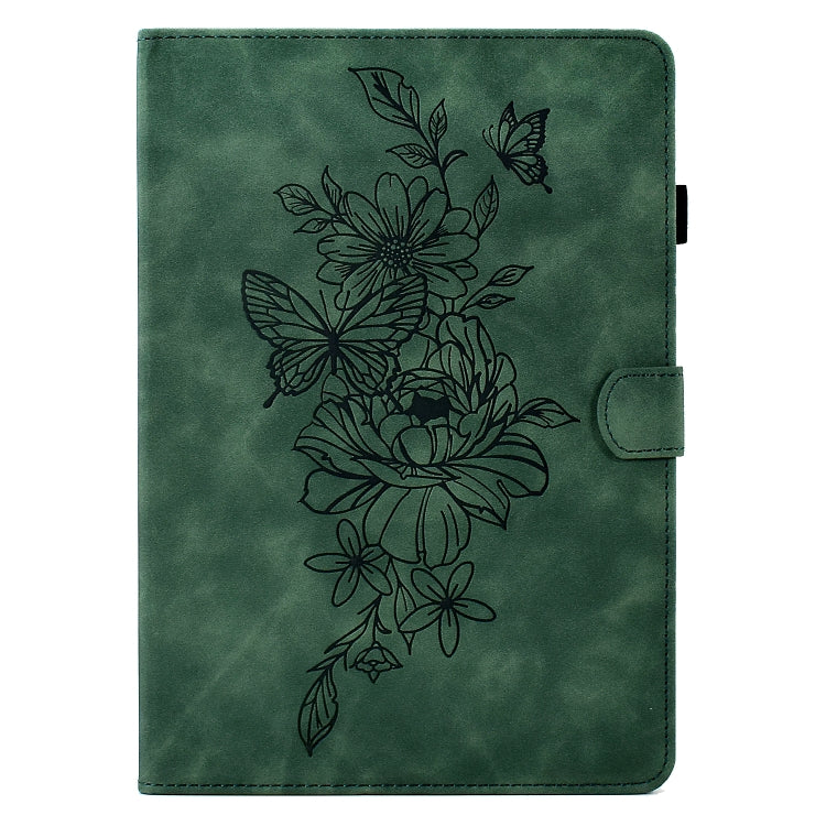 For Samsung Galaxy Tab S7 / S8 Peony Butterfly Embossed Leather Smart Tablet Case(Green) by bashfashion