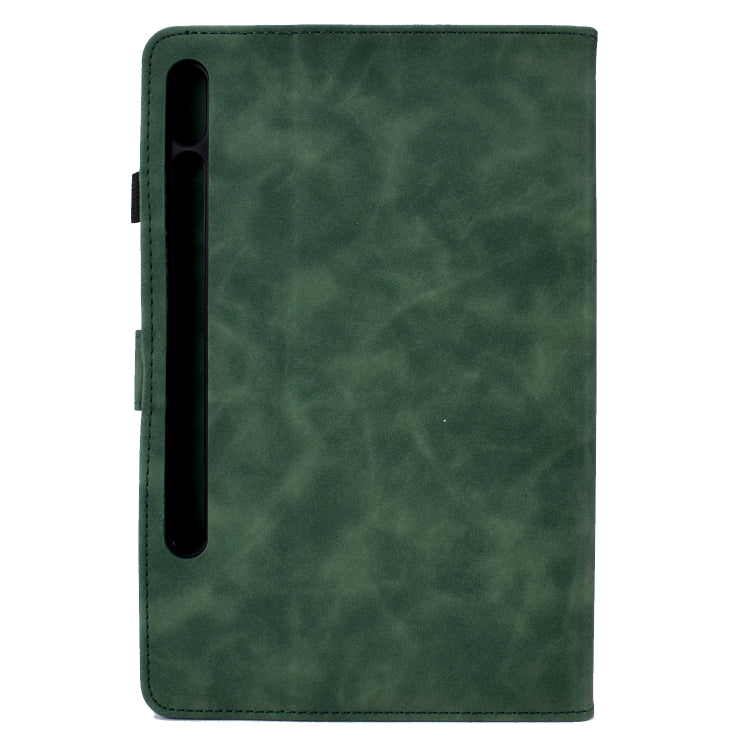 For Samsung Galaxy Tab S7 / S8 Peony Butterfly Embossed Leather Smart Tablet Case(Green) by bashfashion