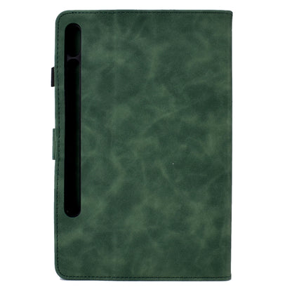For Samsung Galaxy Tab S7 / S8 Peony Butterfly Embossed Leather Smart Tablet Case(Green) by bashfashion