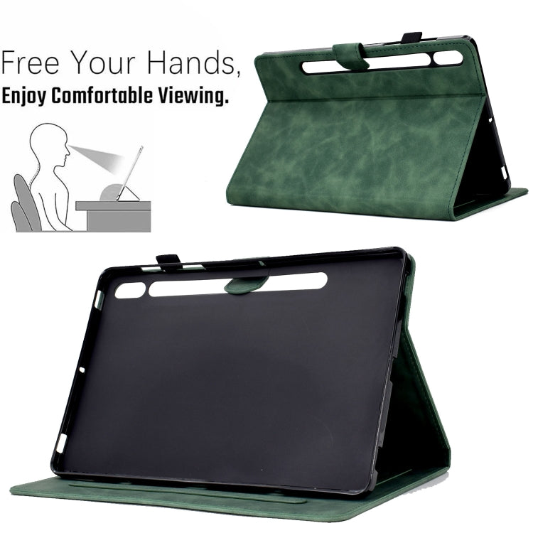 For Samsung Galaxy Tab S7 / S8 Peony Butterfly Embossed Leather Smart Tablet Case(Green) by bashfashion