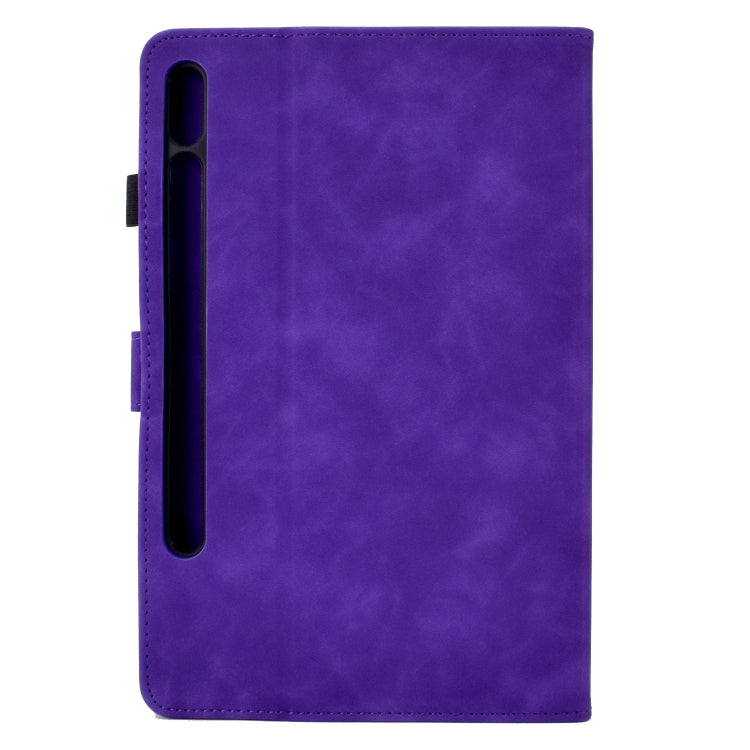 For Samsung Galaxy Tab S7 / S8 Peony Butterfly Embossed Leather Smart Tablet Case(Purple) by bashfashion
