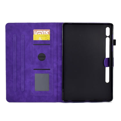 For Samsung Galaxy Tab S7 / S8 Peony Butterfly Embossed Leather Smart Tablet Case(Purple) by bashfashion