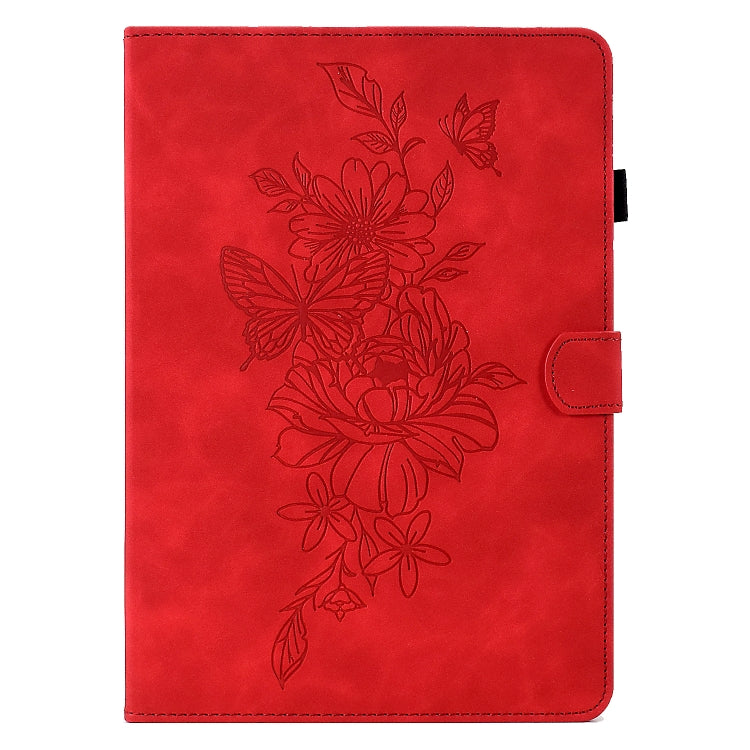 For Samsung Galaxy Tab S7 / S8 Peony Butterfly Embossed Leather Smart Tablet Case(Red) by bashfashion