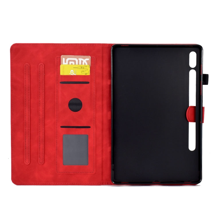 For Samsung Galaxy Tab S7 / S8 Peony Butterfly Embossed Leather Smart Tablet Case(Red) by bashfashion