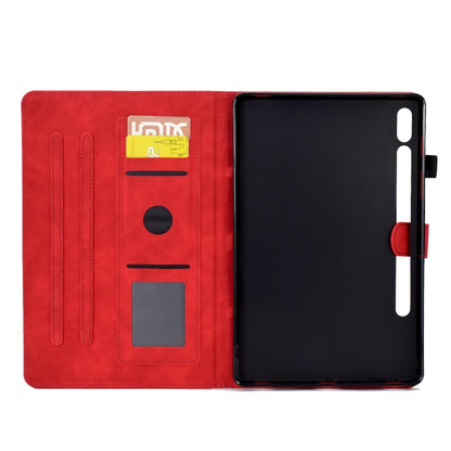 For Samsung Galaxy Tab S7 / S8 Peony Butterfly Embossed Leather Smart Tablet Case(Red) by bashfashion