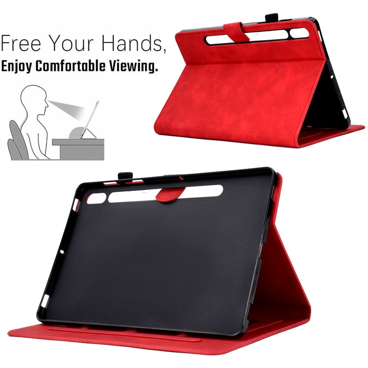 For Samsung Galaxy Tab S7 / S8 Peony Butterfly Embossed Leather Smart Tablet Case(Red) by bashfashion