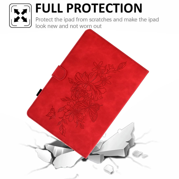 For Samsung Galaxy Tab S7 / S8 Peony Butterfly Embossed Leather Smart Tablet Case(Red) by bashfashion