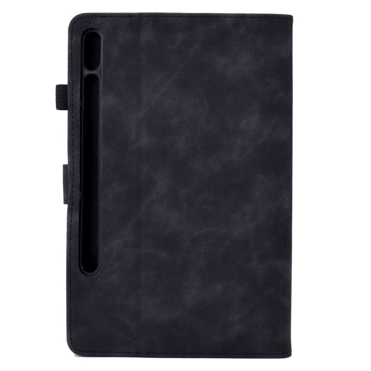 For Samsung Galaxy Tab S7 / S8 Peony Butterfly Embossed Leather Smart Tablet Case(Black) by bashfashion