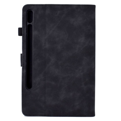 For Samsung Galaxy Tab S7 / S8 Peony Butterfly Embossed Leather Smart Tablet Case(Black) by bashfashion