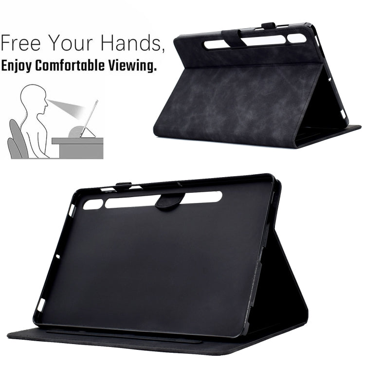 For Samsung Galaxy Tab S7 / S8 Peony Butterfly Embossed Leather Smart Tablet Case(Black) by bashfashion