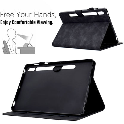 For Samsung Galaxy Tab S7 / S8 Peony Butterfly Embossed Leather Smart Tablet Case(Black) by bashfashion