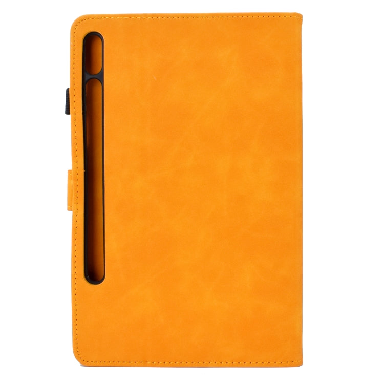 For Samsung Galaxy Tab S7 / S8 Peony Butterfly Embossed Leather Smart Tablet Case(Khaki) by bashfashion