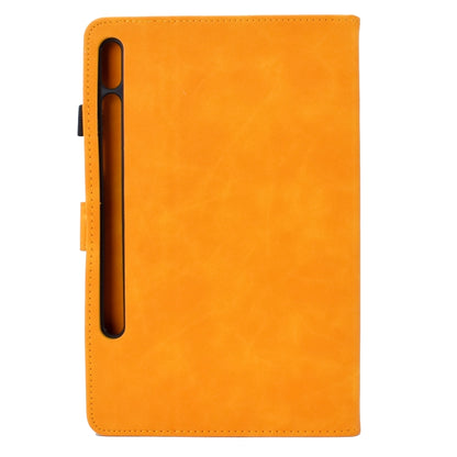 For Samsung Galaxy Tab S7 / S8 Peony Butterfly Embossed Leather Smart Tablet Case(Khaki) by bashfashion