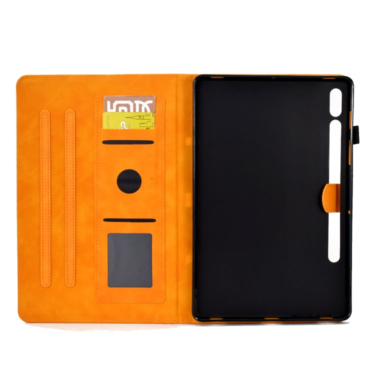 For Samsung Galaxy Tab S7 / S8 Peony Butterfly Embossed Leather Smart Tablet Case(Khaki) by bashfashion