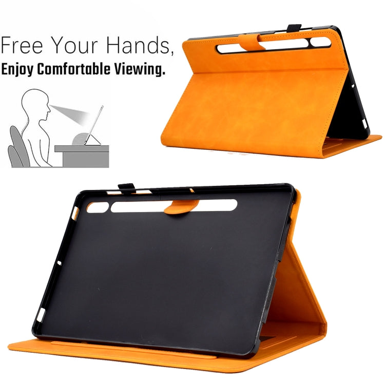 For Samsung Galaxy Tab S7 / S8 Peony Butterfly Embossed Leather Smart Tablet Case(Khaki) by bashfashion