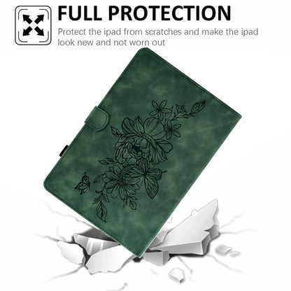 For Samsung Galaxy Tab A8 10.5 2021 X205 Peony Butterfly Embossed Leather Smart Tablet Case(Green) by bashfashion