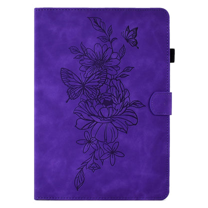 For Samsung Galaxy Tab A8 10.5 2021 X205 Peony Butterfly Embossed Leather Smart Tablet Case(Purple) by bashfashion