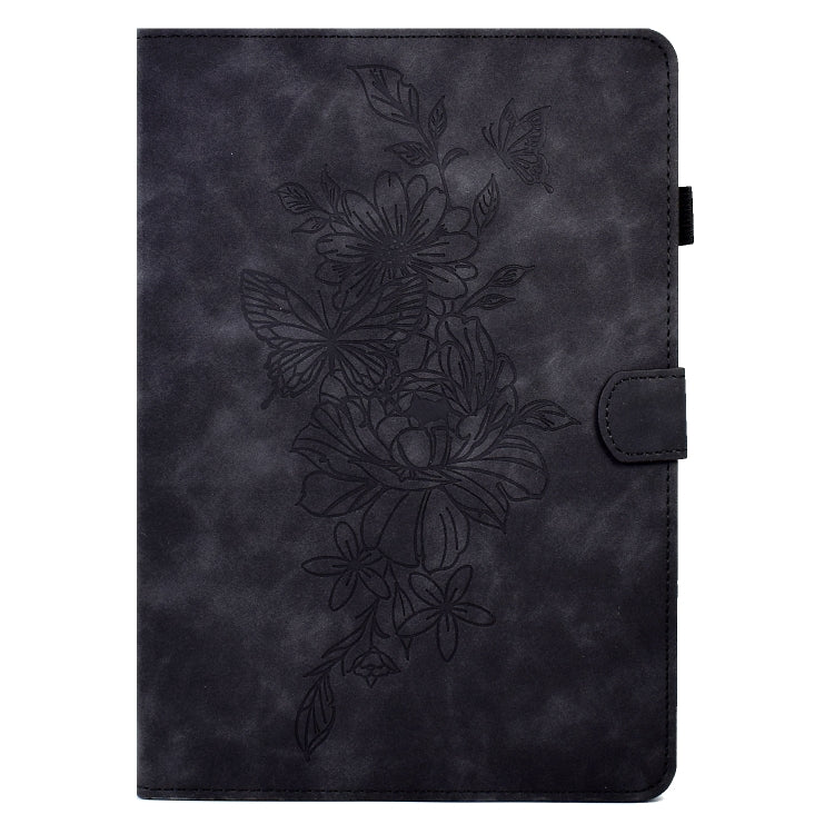 For Samsung Galaxy Tab A8 10.5 2021 X205 Peony Butterfly Embossed Leather Smart Tablet Case(Black) by bashfashion