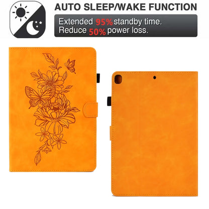 For Samsung Galaxy Tab S6 Lite P610 Peony Butterfly Embossed Leather Smart Tablet Case(Khaki) by bashfashion