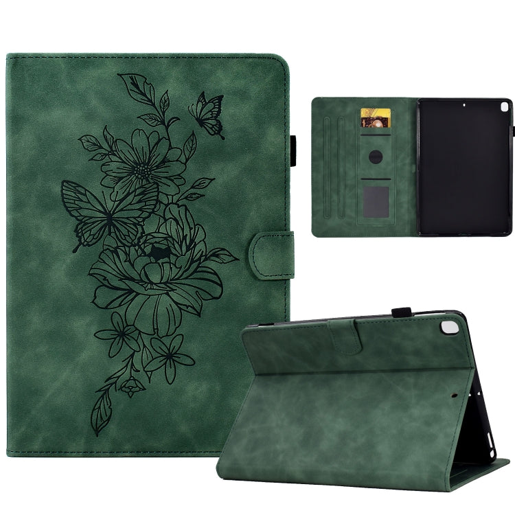 For Samsung Galaxy Tab A7 10.4 2020 T500 Peony Butterfly Embossed Leather Smart Tablet Case(Green) by bashfashion