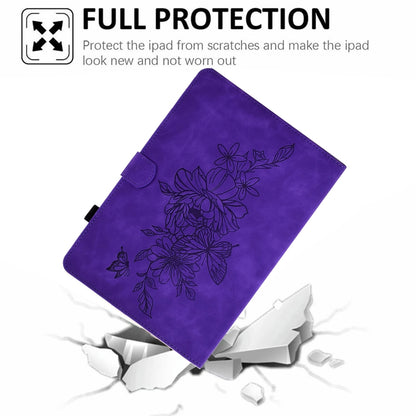 For Samsung Galaxy Tab A7 10.4 2020 T500 Peony Butterfly Embossed Leather Smart Tablet Case(Purple) by bashfashion
