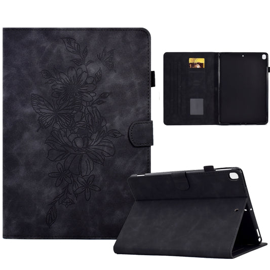 For Samsung Galaxy Tab A7 10.4 2020 T500 Peony Butterfly Embossed Leather Smart Tablet Case(Black) by bashfashion