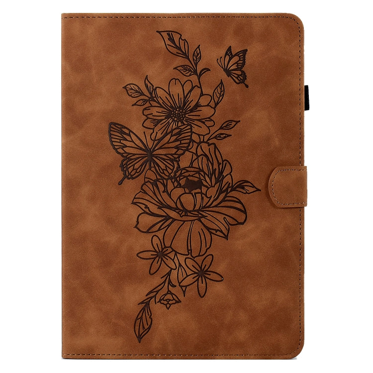 For Samsung Galaxy Tab A 10.1 2016 T580 Peony Butterfly Embossed Leather Smart Tablet Case(Brown) by bashfashion