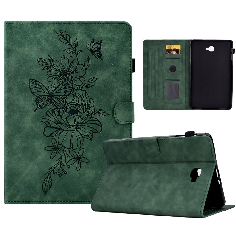 For Samsung Galaxy Tab A 10.1 2016 T580 Peony Butterfly Embossed Leather Smart Tablet Case(Green) by bashfashion