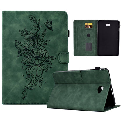 For Samsung Galaxy Tab A 10.1 2016 T580 Peony Butterfly Embossed Leather Smart Tablet Case(Green) by bashfashion