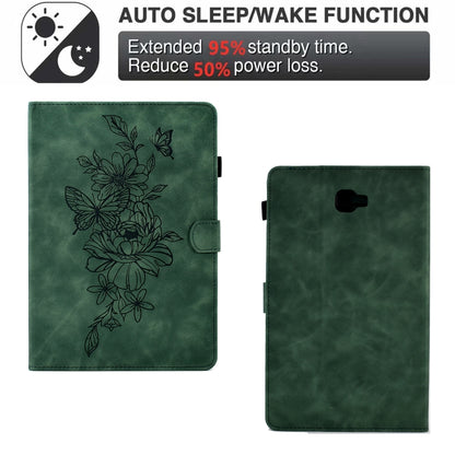 For Samsung Galaxy Tab A 10.1 2016 T580 Peony Butterfly Embossed Leather Smart Tablet Case(Green) by bashfashion