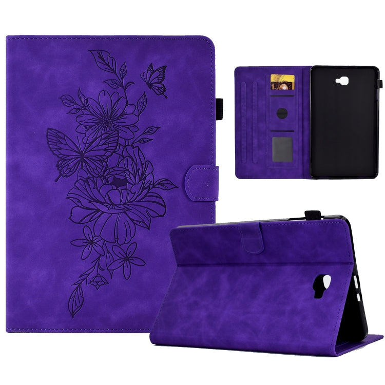 For Samsung Galaxy Tab A 10.1 2016 T580 Peony Butterfly Embossed Leather Smart Tablet Case(Purple) by bashfashion
