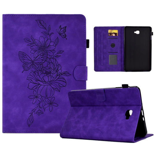 For Samsung Galaxy Tab A 10.1 2016 T580 Peony Butterfly Embossed Leather Smart Tablet Case(Purple) by bashfashion