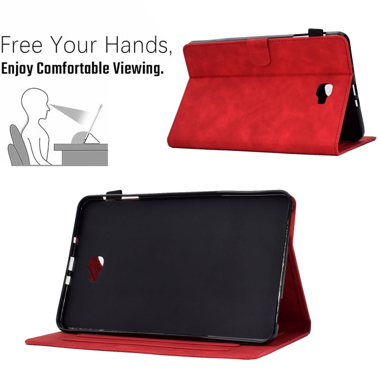 For Samsung Galaxy Tab A 10.1 2016 T580 Peony Butterfly Embossed Leather Smart Tablet Case(Red) by bashfashion