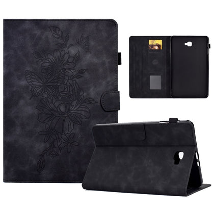 For Samsung Galaxy Tab A 10.1 2016 T580 Peony Butterfly Embossed Leather Smart Tablet Case(Black) by bashfashion