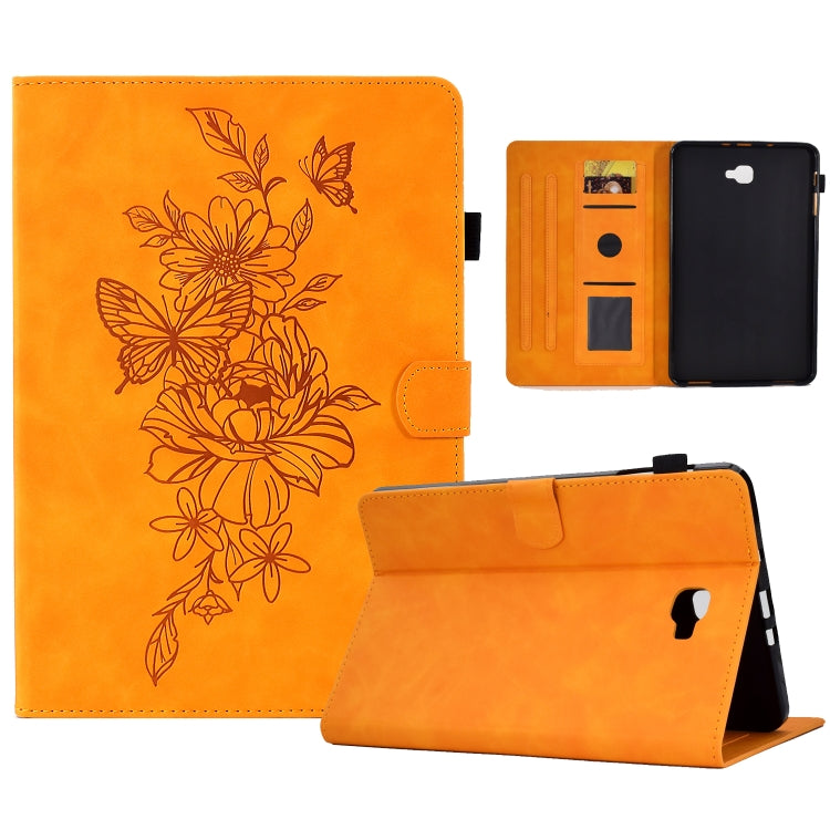 For Samsung Galaxy Tab A 10.1 2016 T580 Peony Butterfly Embossed Leather Smart Tablet Case(Khaki) by bashfashion