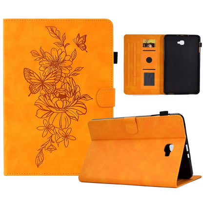 For Samsung Galaxy Tab A 10.1 2016 T580 Peony Butterfly Embossed Leather Smart Tablet Case(Khaki) by bashfashion