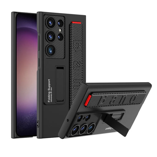 For Samsung Galaxy S23 Ultra 5G GKK Ultra-thin Wristband Shockproof Phone Case with Holder(Carbon Fibre) by GKK