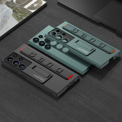 For Samsung Galaxy S23 Ultra 5G GKK Ultra-thin Wristband Shockproof Phone Case with Holder(Carbon Fibre) by GKK